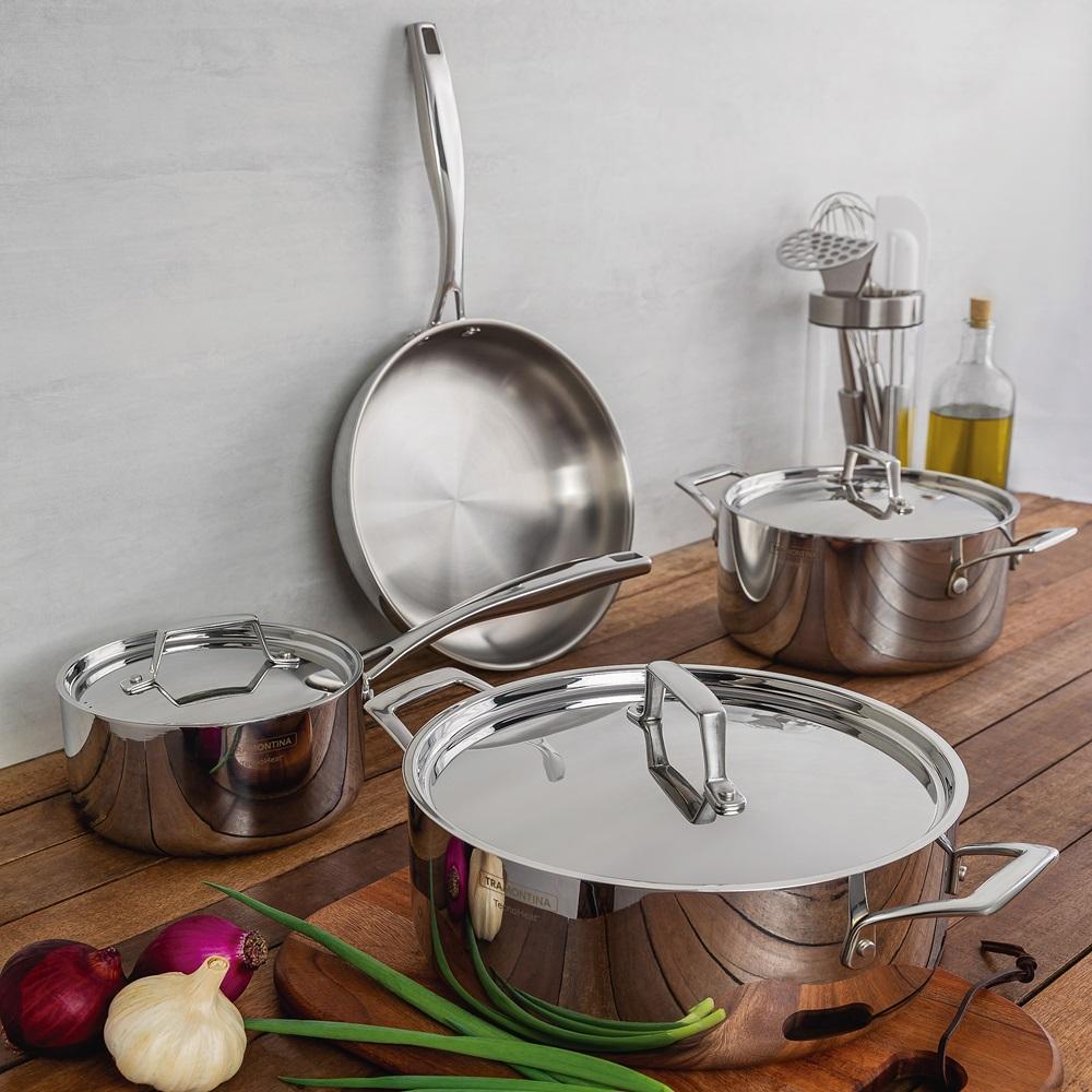 Tramontina Grano 4 Piece Triply Clad Cookware Set with Stainless Steel Lids