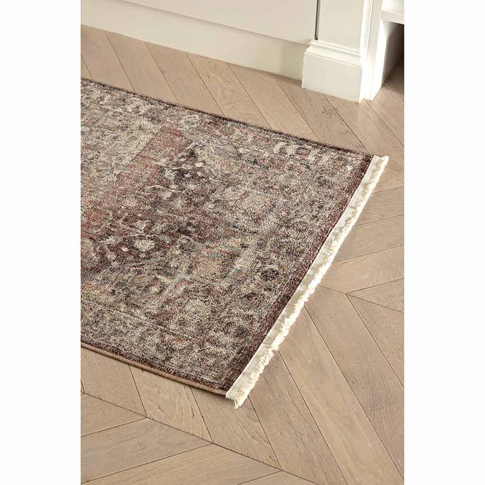 Darren Palmer Heirloom Runner in Plum  with fringe edge in a hallway at House