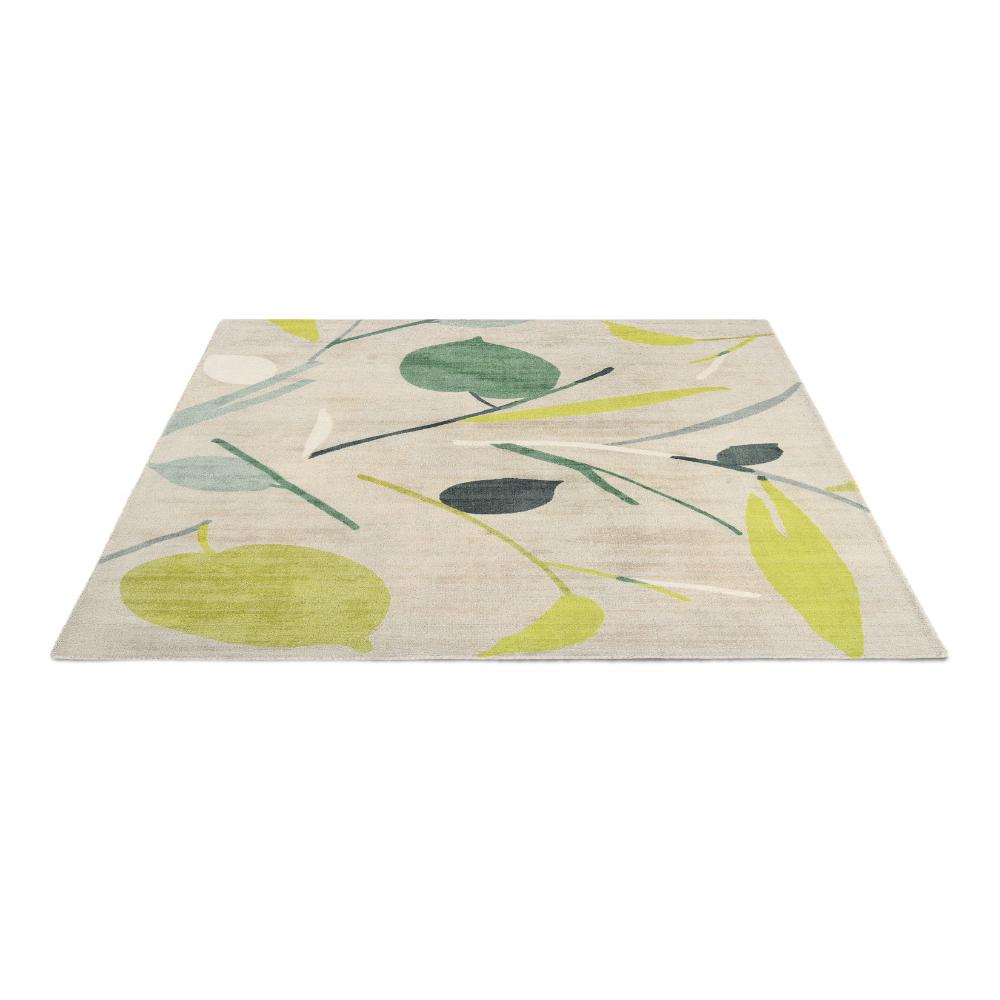 Green Leaf Print Wool Rug angled image - House
