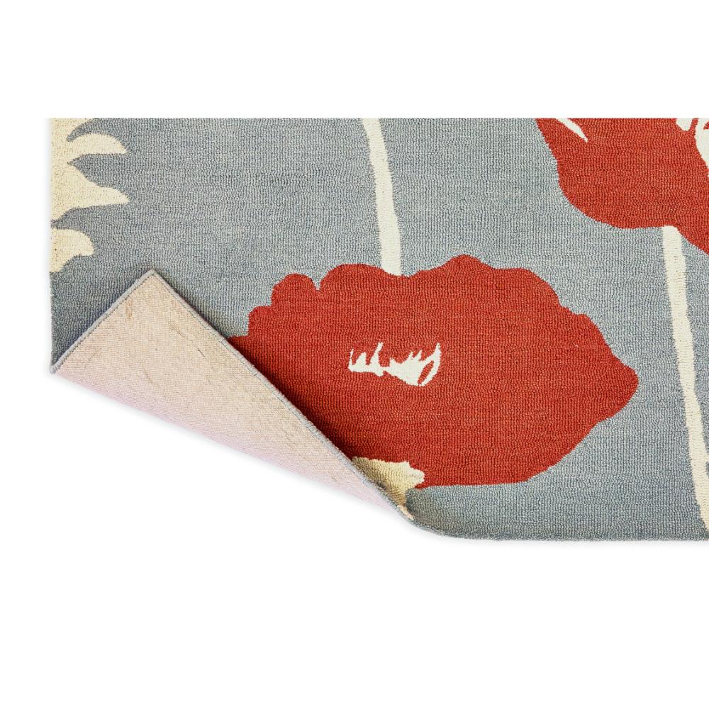 sage wool rug with red poppies detailed image - House