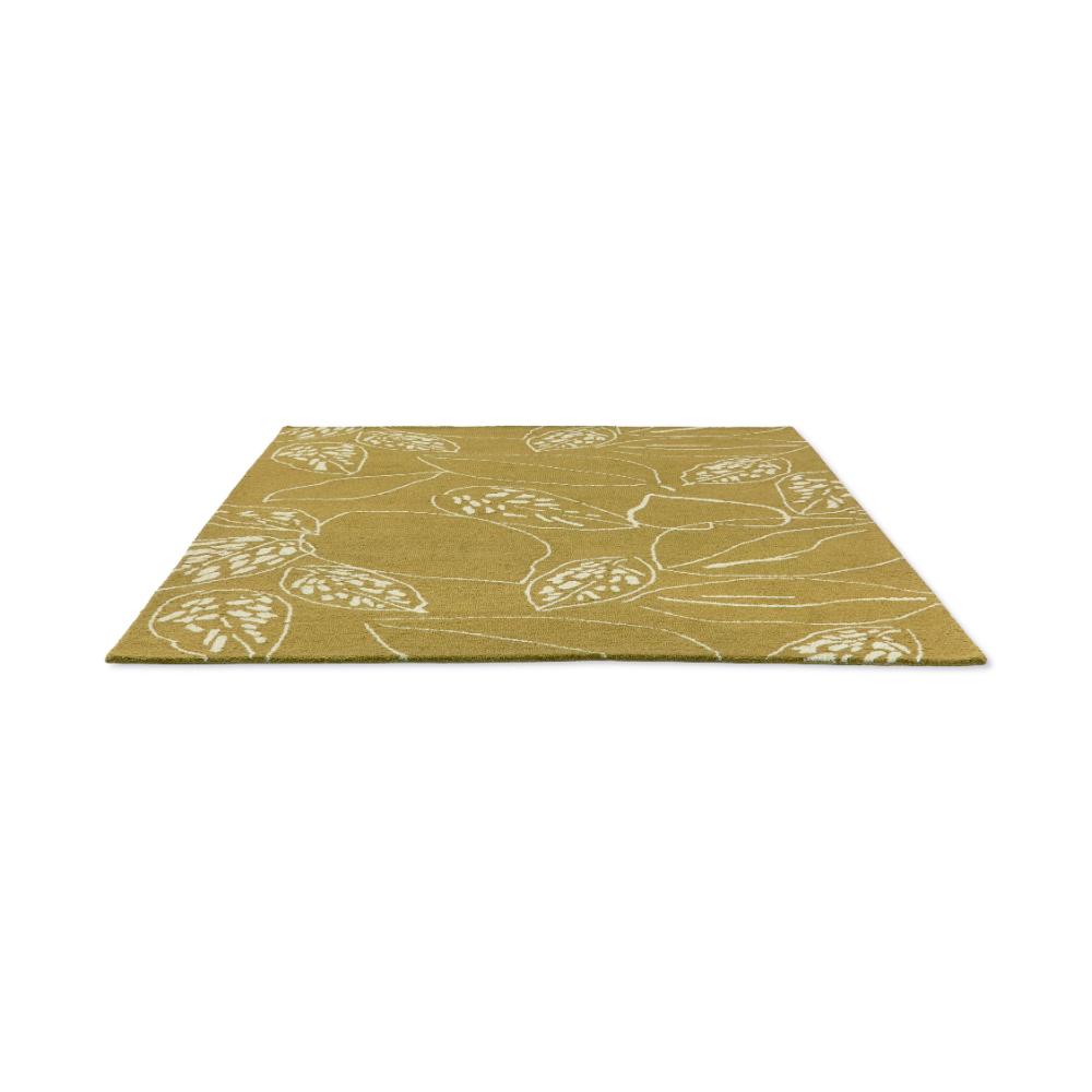 yellow leaf wool rug angled image - House