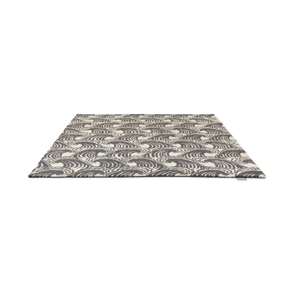 grey wave print wool rug angled image - House