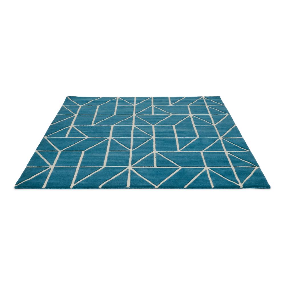 blue geometric wool rug angled image - House