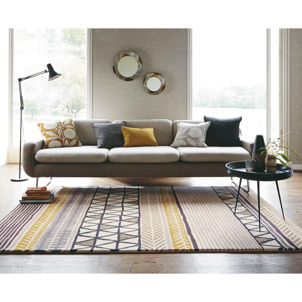 beige geo and stripe wool rug in modern loungeroom - House