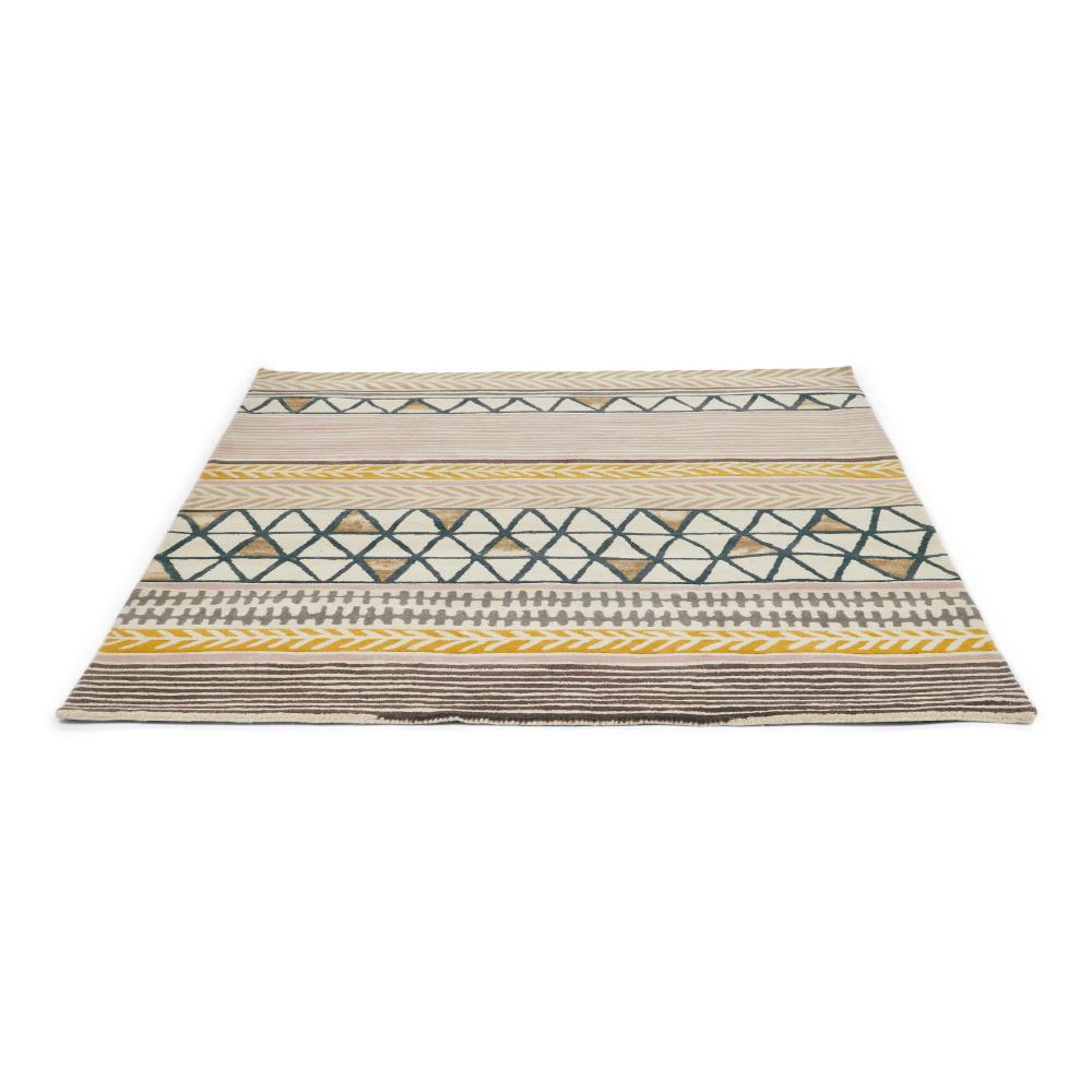 beige geo and stripe wool rug angled image - House