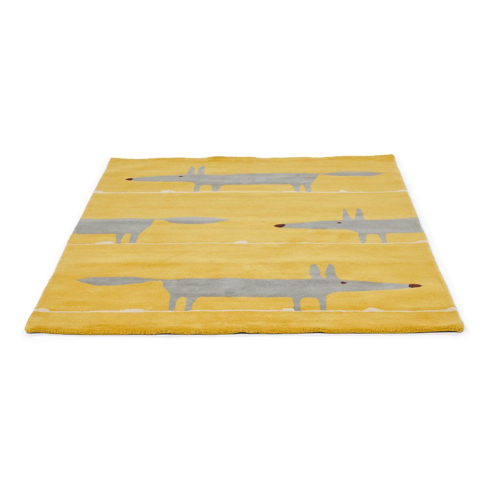 grey and yellow fox print wool rug angled image - House