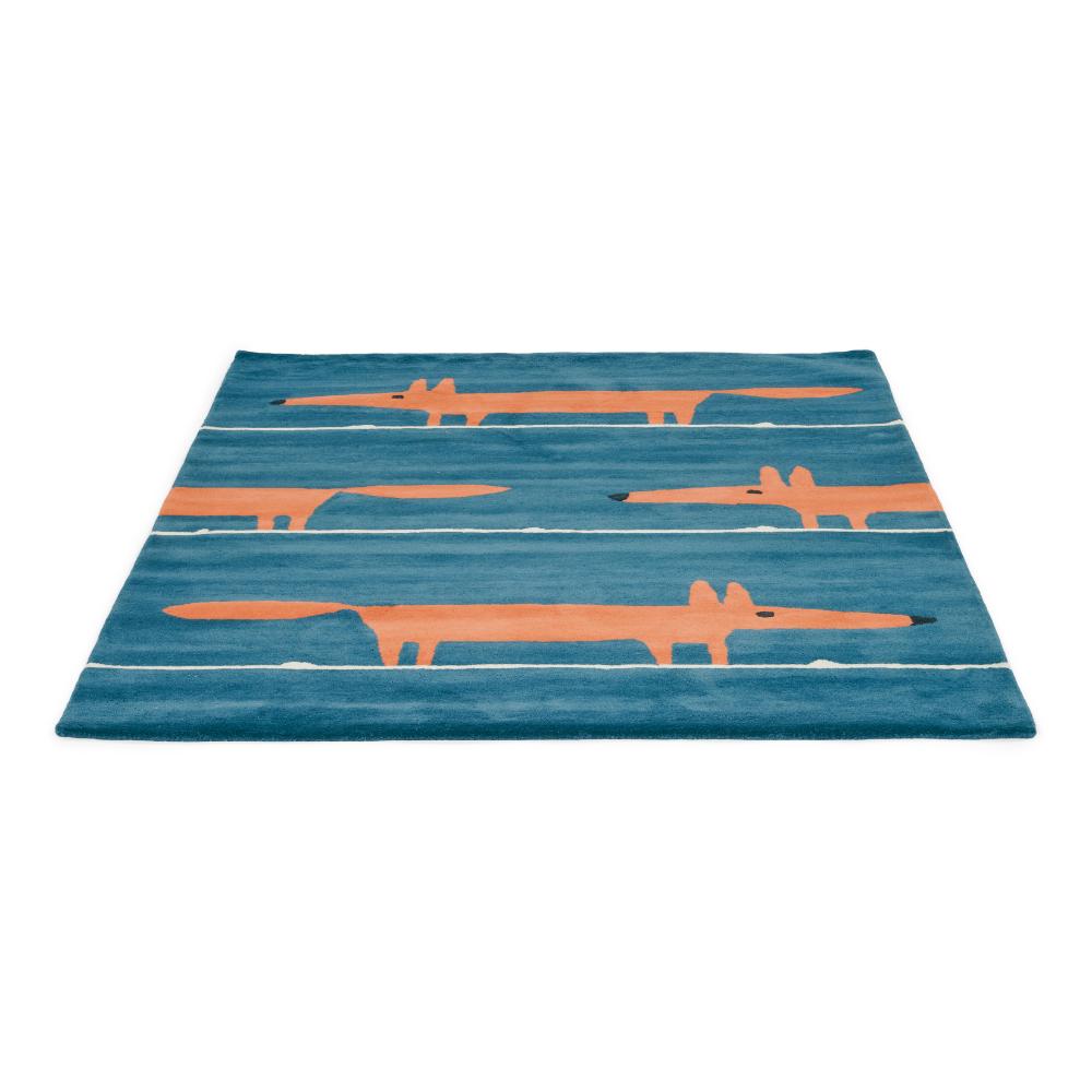 blue and orange fox print wool rug detailed image - House
