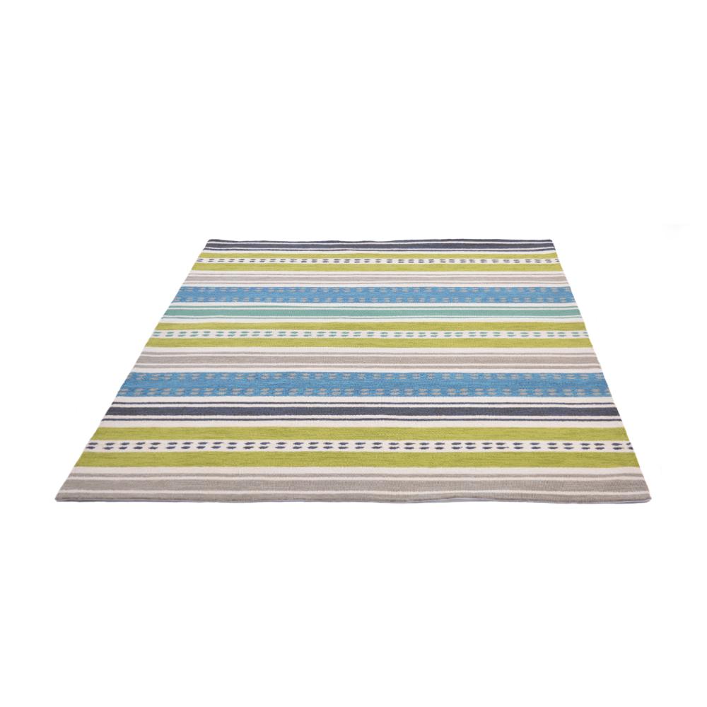 green and blue stripe indoor/outdoor rug angled image - House