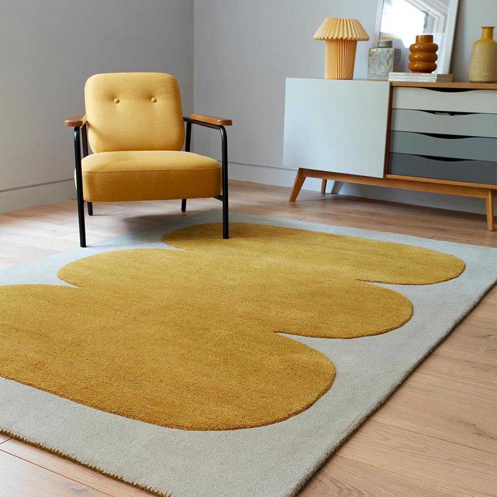 cream wool rug with Gold Yellow sculpture shape