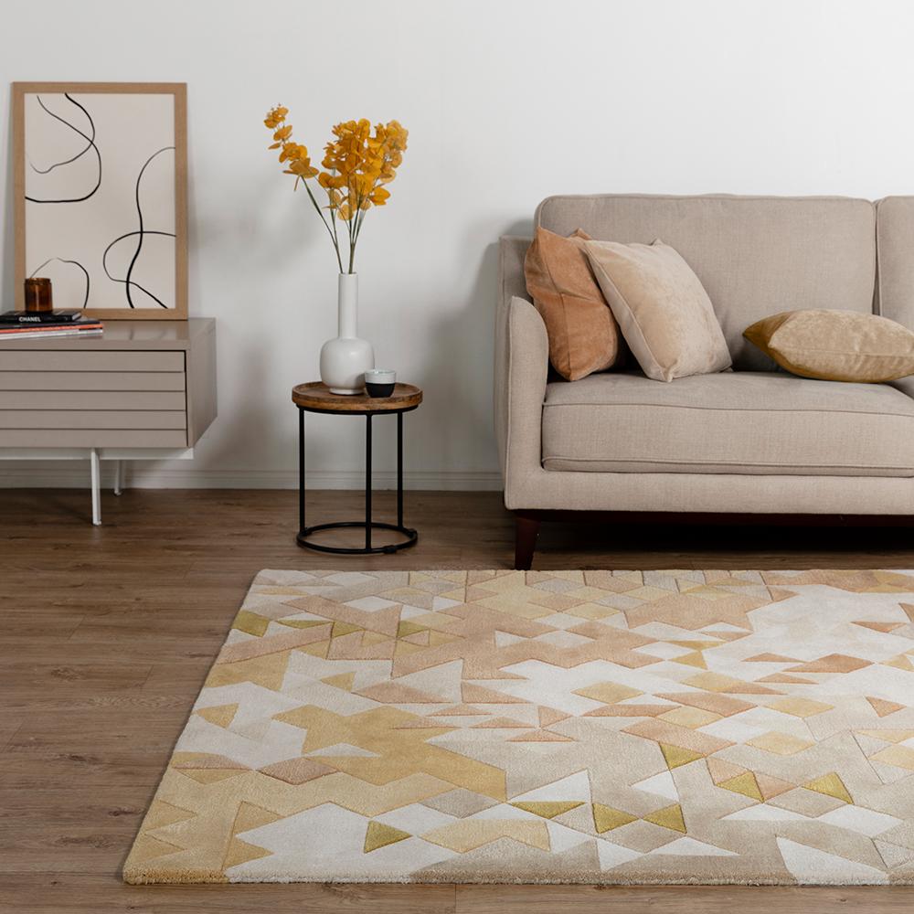 3D effect geometric design wool rug in yellow