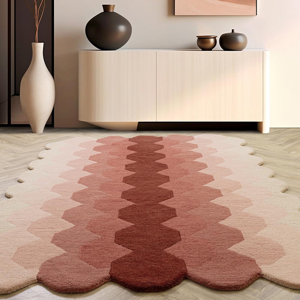 pink gradient honeycomb design wool rug