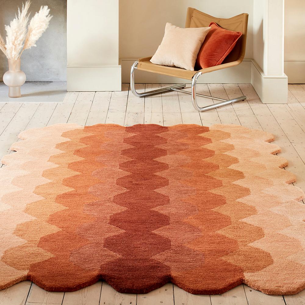 orange gradient honeycomb design wool rug