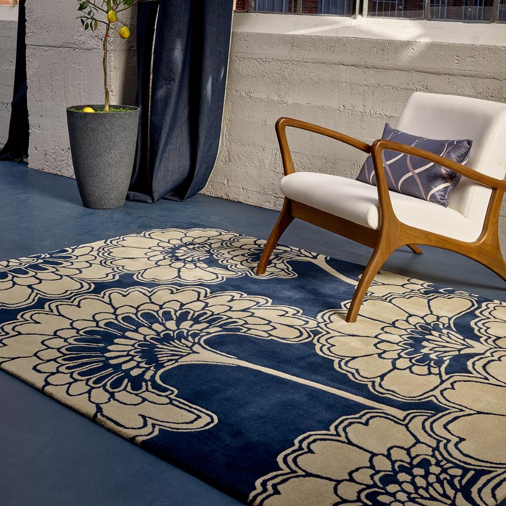 Florence Broadhurst Japanese Floral Rug midnight blue