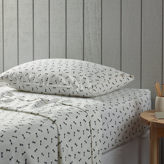 Lorraine Lea Flannelette Double Bed Sheet Set Bones