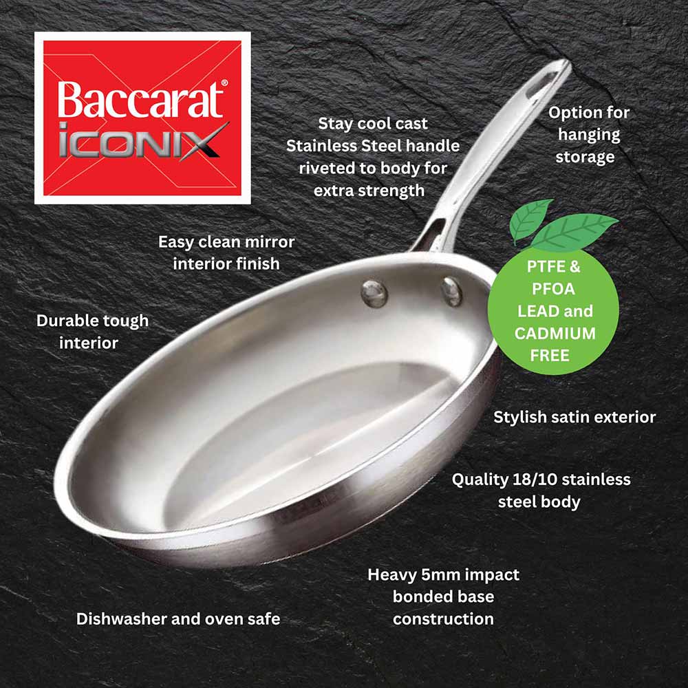 Baccarat iconiX stainless steel frypan features and benefits infographic at House