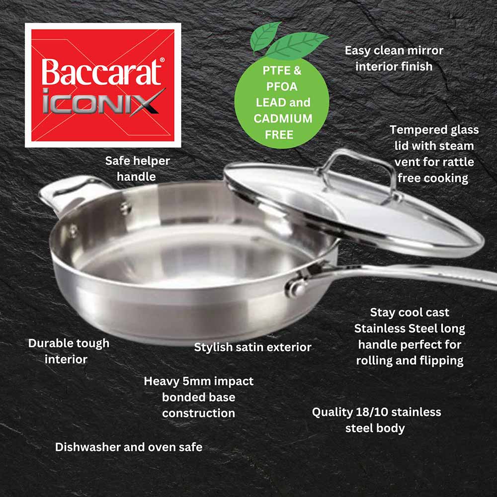 Baccarat iconiX Saute Pan with Lid features and benefits infographic at House