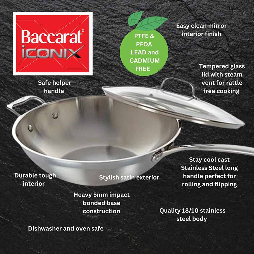 Baccarat iconiX Stainless Steel Wok with Lid & Helper Handle 32cm