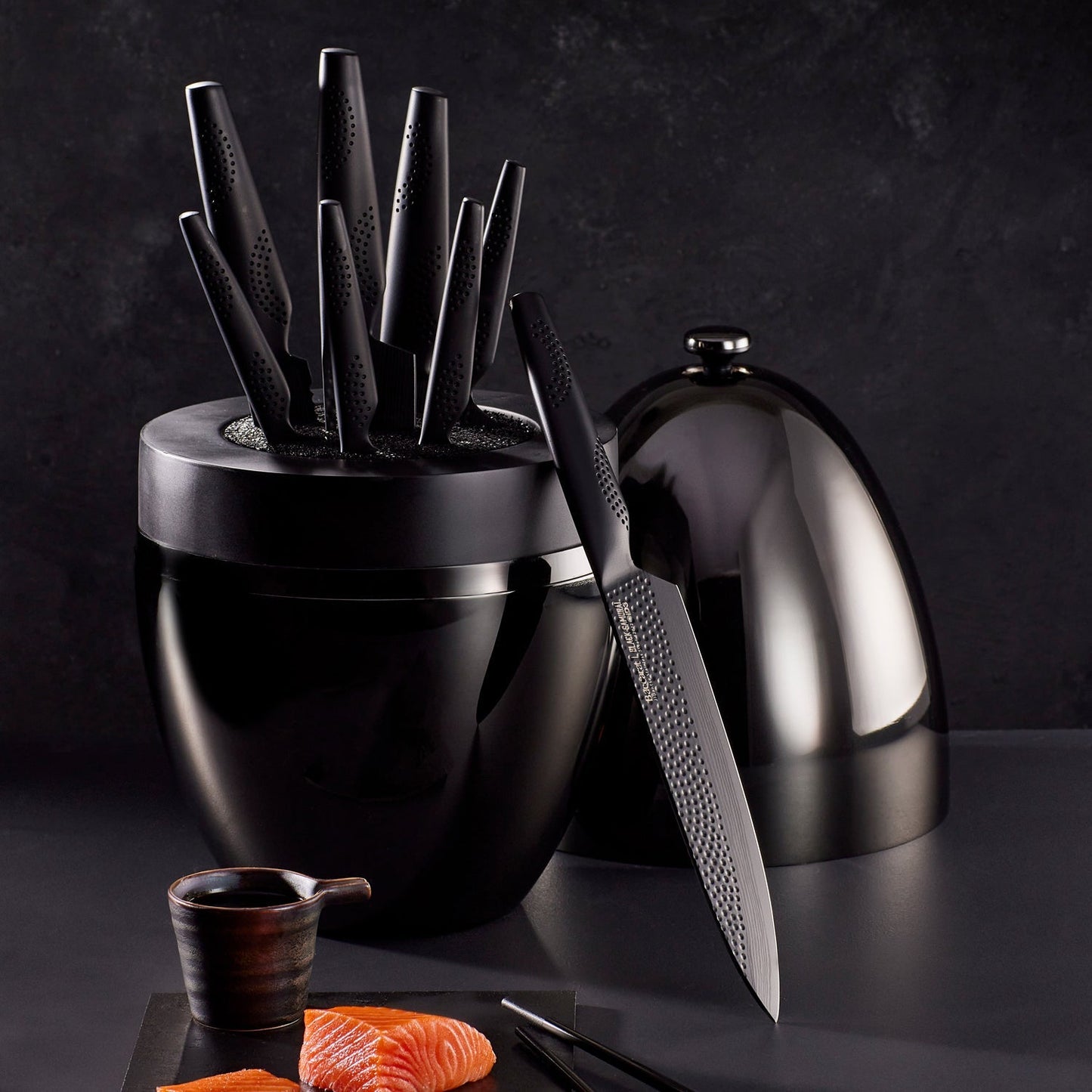 THE EGG by Baccarat iD3 BLACK SAMURAI Knife Block 9 Piece