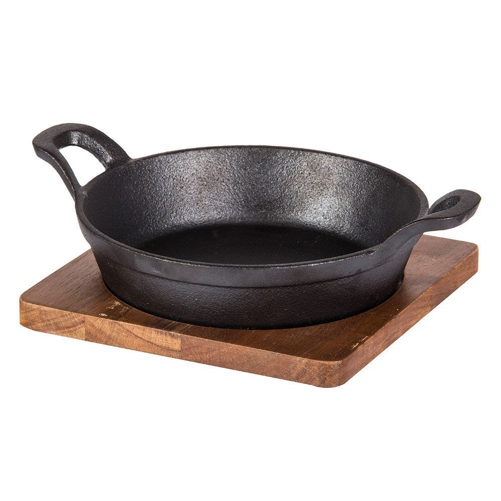 Davis & Waddell Fine Foods Cast Iron Round Skillet & Acacia Wood Trivet 24.5cm