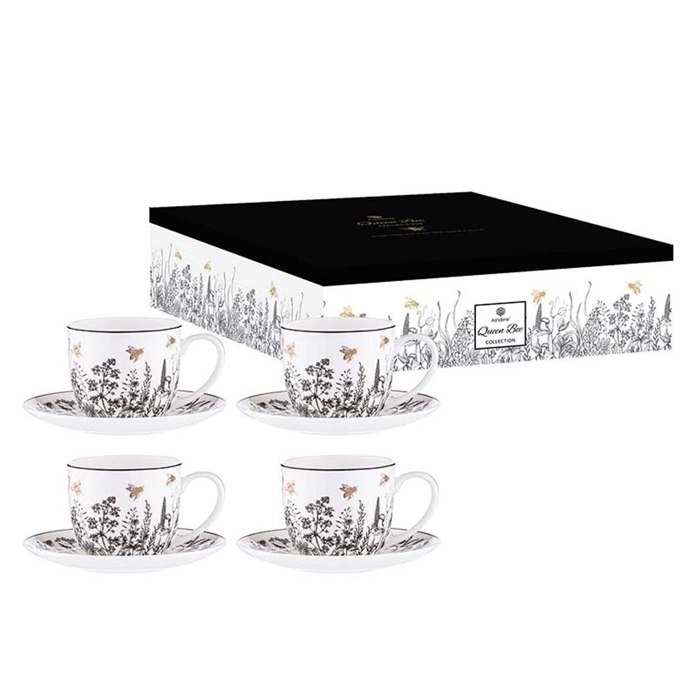 Ashdene Queen Bee 4 Piece Cup & Saucer Set 230ml