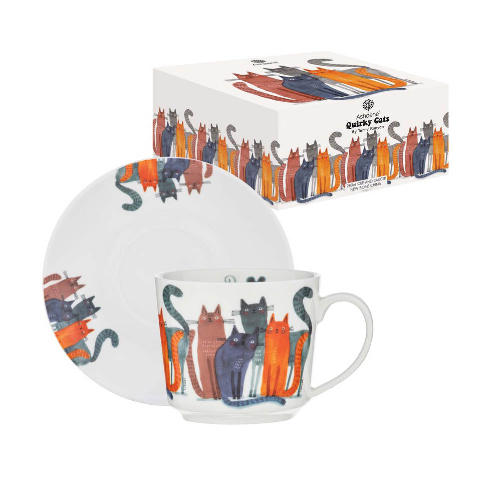 Ashdene Quirky Cats Cup & Saucer 280ml