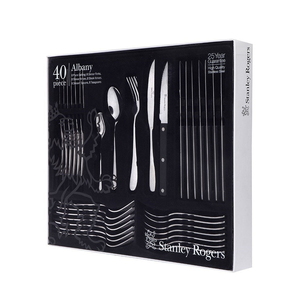 Stanley Rogers Albany Stainless Steel 40-Piece Cutlery Set with Triple Riveted Steak Knives