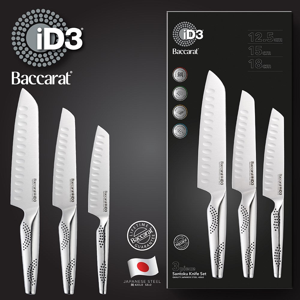 Baccarat iD3 Japanese Steel 3 Piece Santoku Knife Set