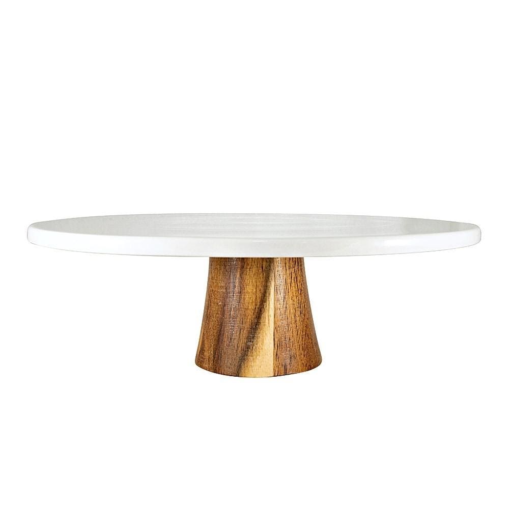 Ambrosia Zest Porcelain & Acacia Wood Cake Stand 30cm