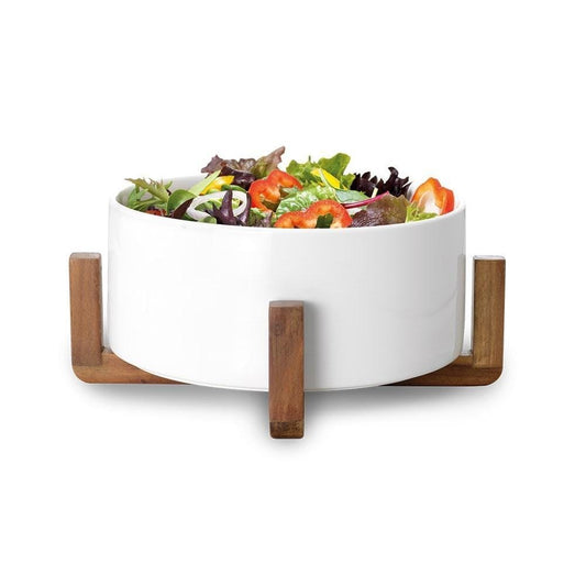 Ambrosia Zest Porcelain & Acacia Wood Salad Bowl 23cm