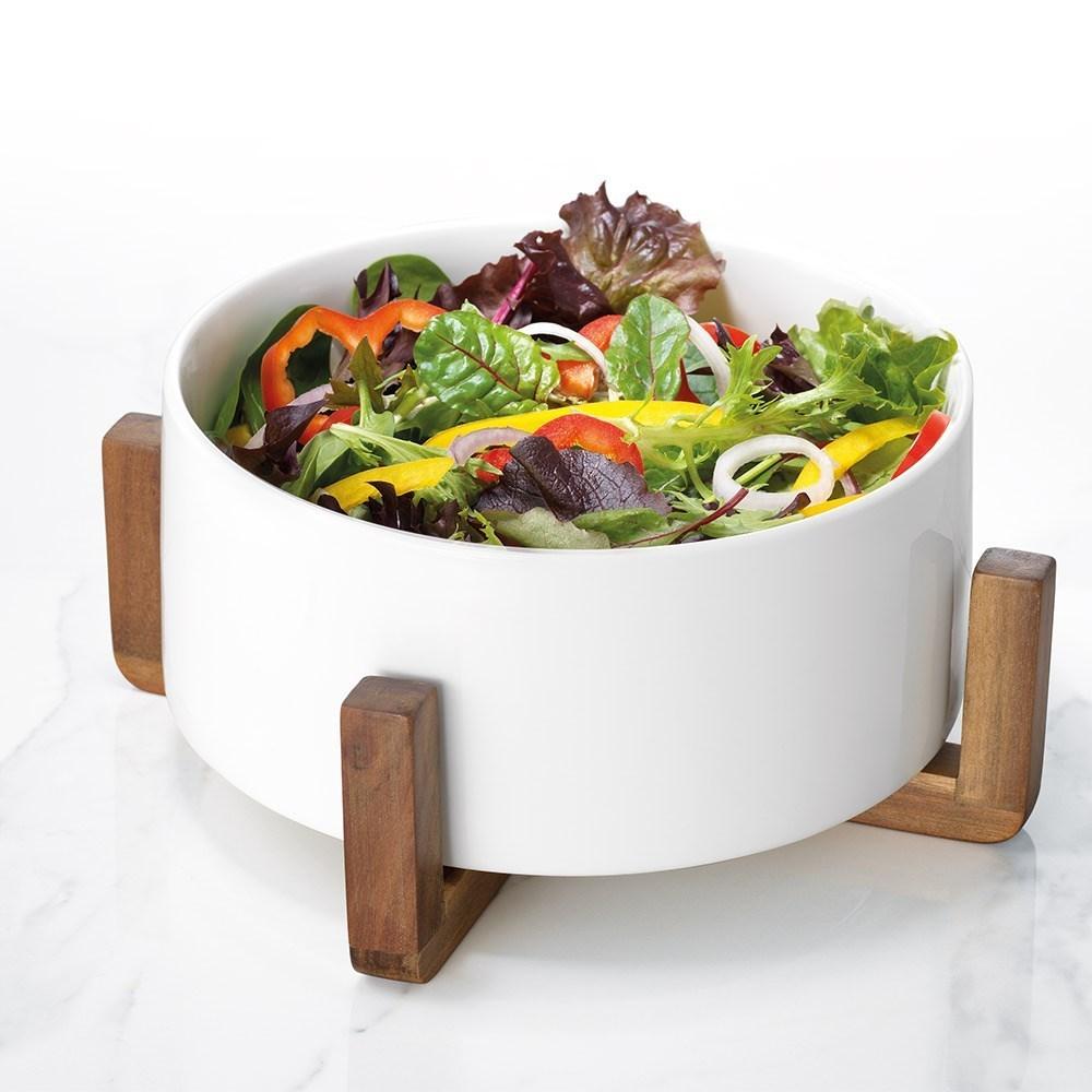 Ambrosia Zest Porcelain & Acacia Wood Salad Bowl 23cm