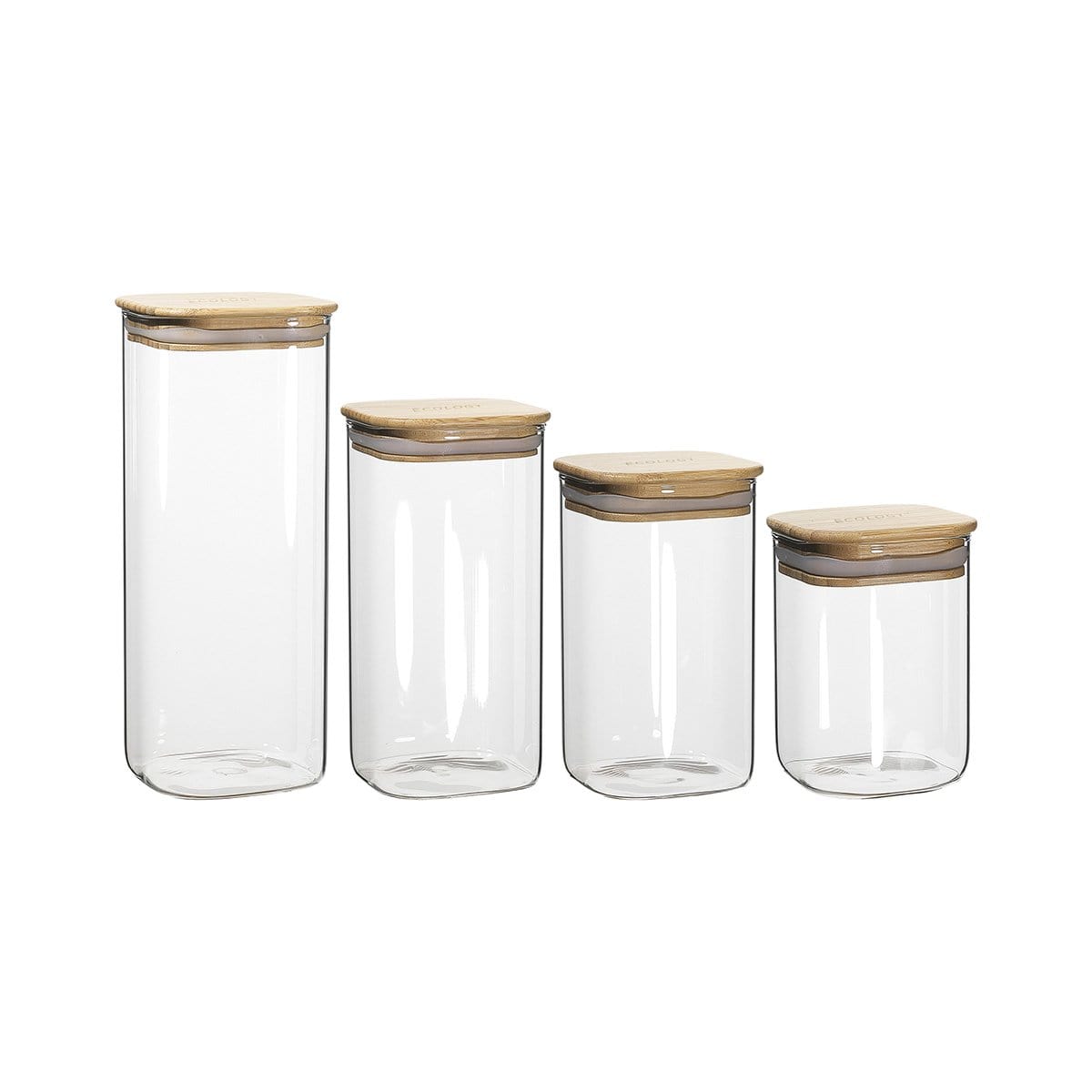 Ecology Pantry Set of 4 Assorted Size Square Glass Canisters