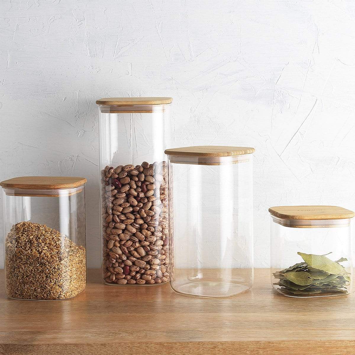 Ecology Pantry Set of 4 Assorted Size Square Glass Canisters